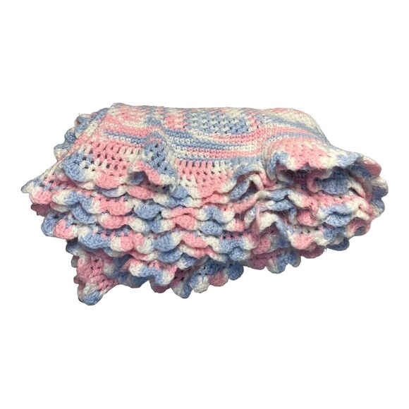 Baby Blanket Stepping Stone Knit Scalloped Edge Multicolor 38" x 58" - Picture 6 of 6